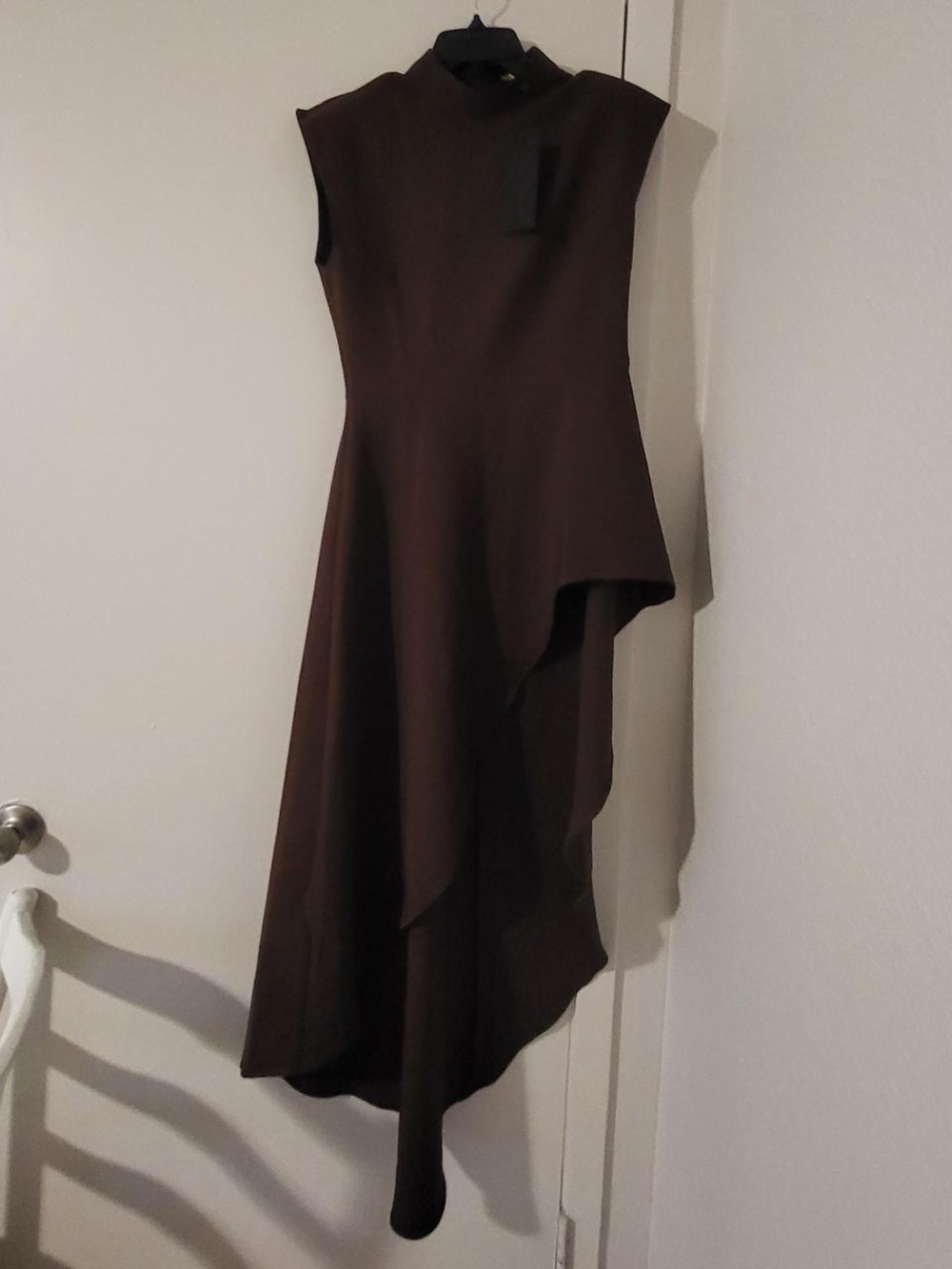 Fashion Nova Chocolate Brown Asymmetrical High-Neck Dress